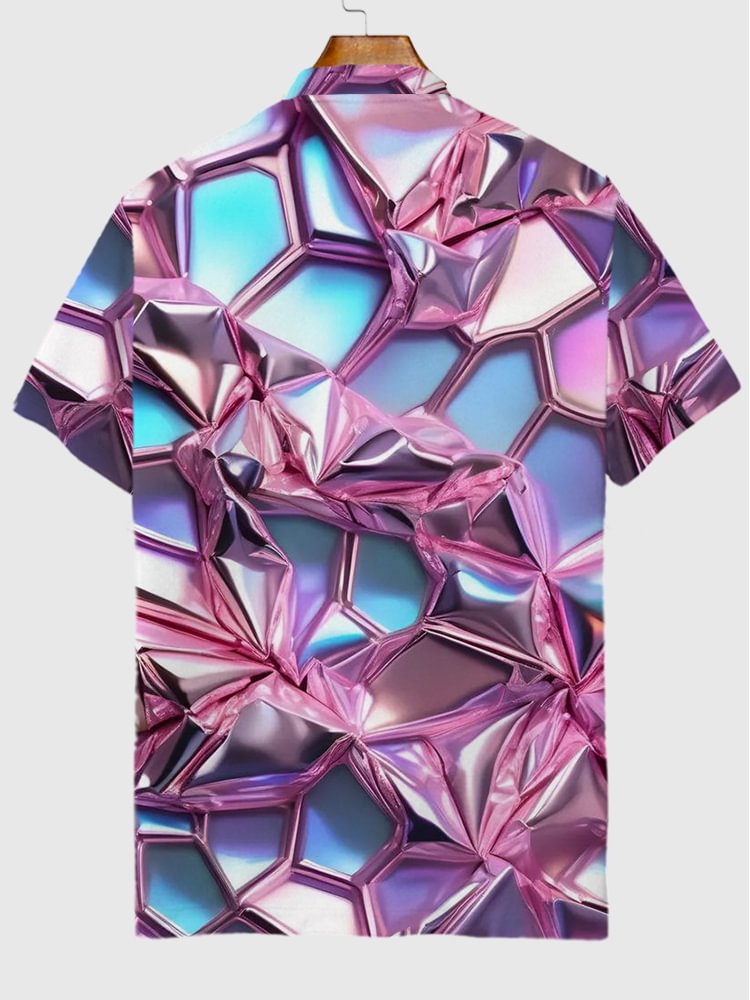 Gorgeous Polygonal Gemstones On Pink Laser Background Printing Short Sleeve Polo