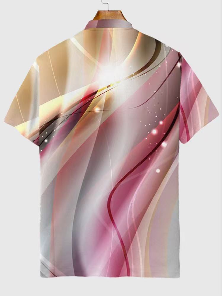 Casual Business Style Gradient Stripes And Flash Dots Pattern Printing Short Sleeve Polo