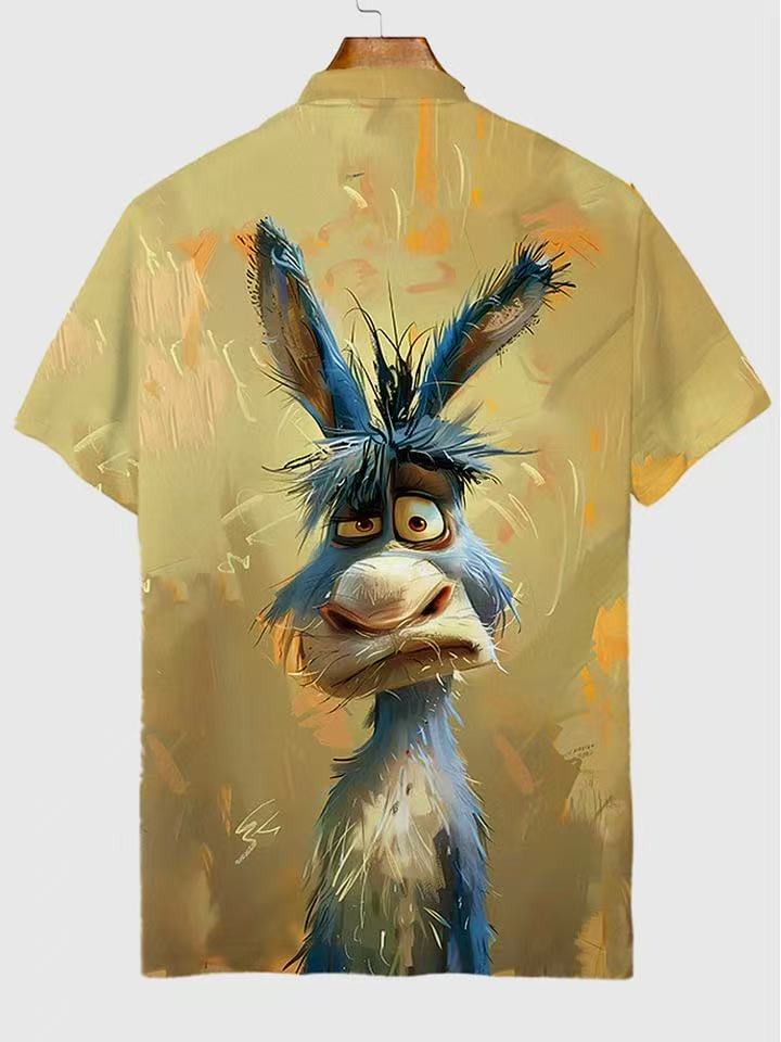 Hawaii Funny Animal Unhappy Donkey Art Painting Printing Short Sleeve Polo