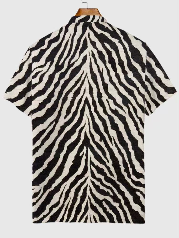 Summer Fashion Black And White Zebra Pattern Printing Short Sleeve Polo