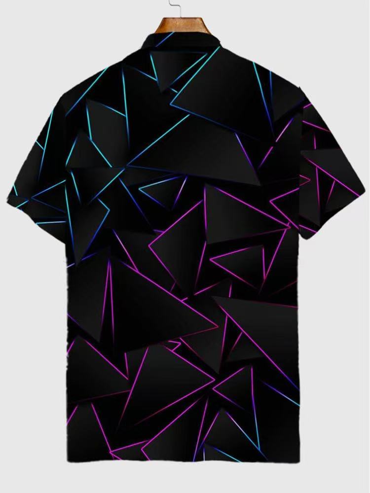 Cool Neon Geometric Triangles On Black Printing Short Sleeve Polo