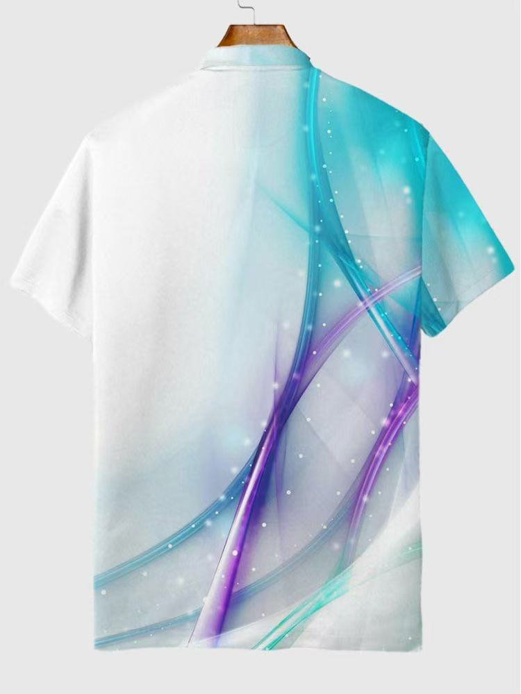 Abstract Shiny Blue And Purple Technological Stripes Printing Short Sleeve Polo