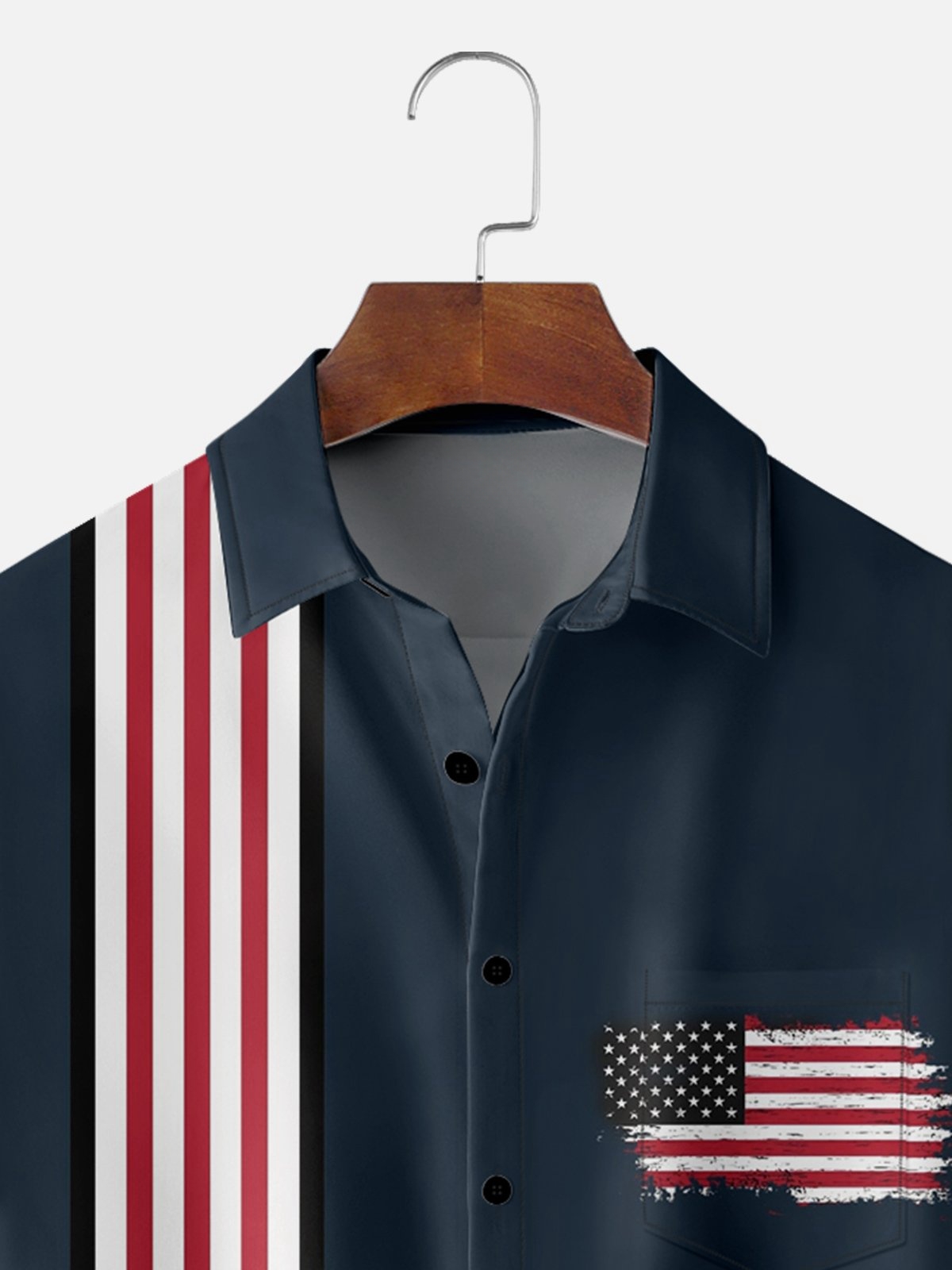 American Flag Chest Pocket Short Sleeves Bowling Shirts