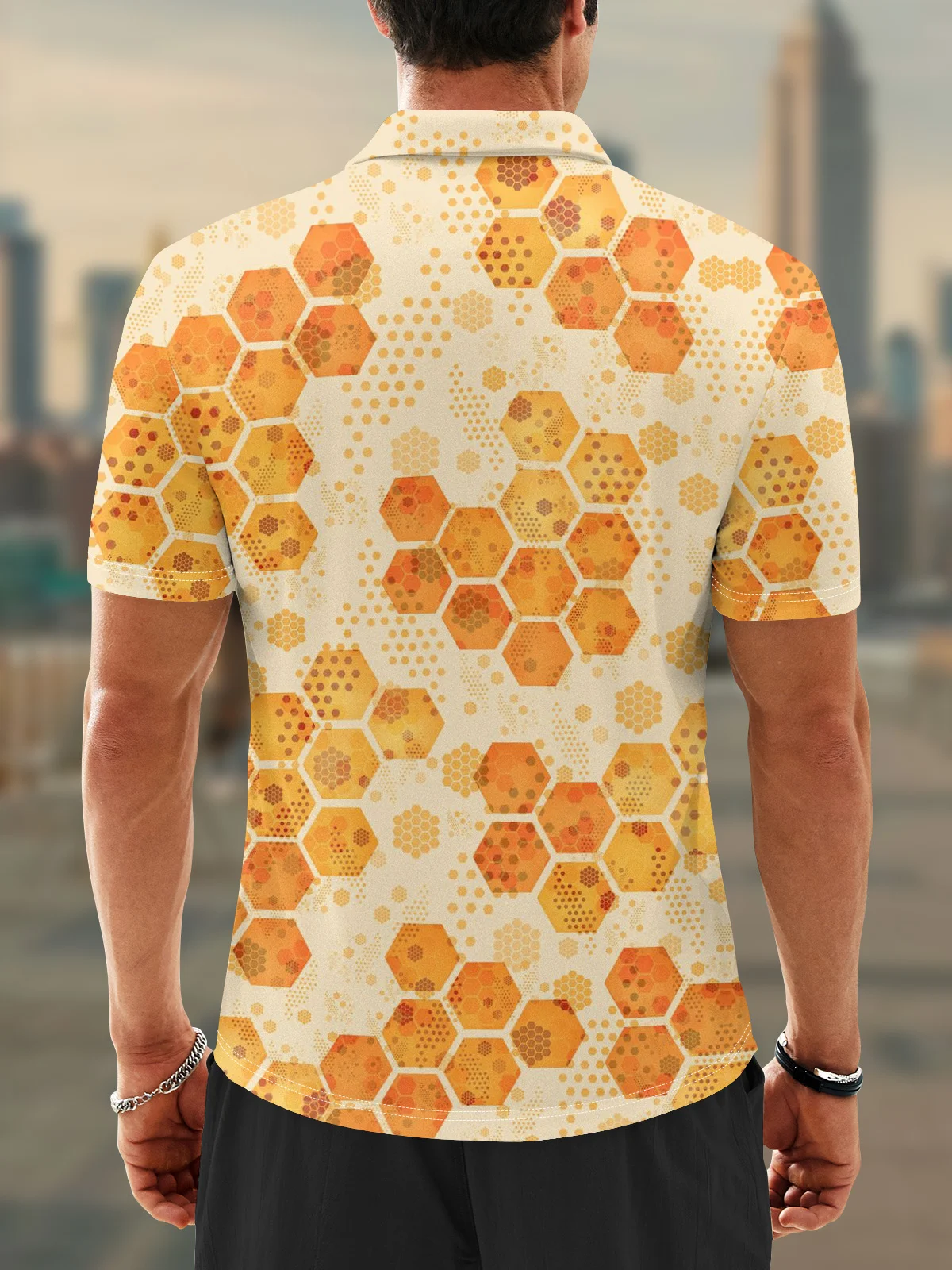 Moisture Wicking Geometric Honeycomb Golf Polo