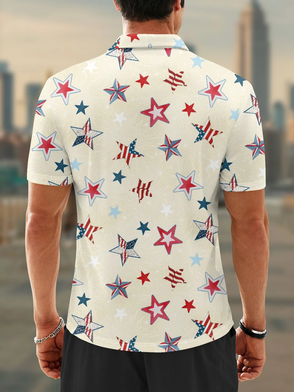 Moisture Wicking Independence Day American Flag Star Golf Polo