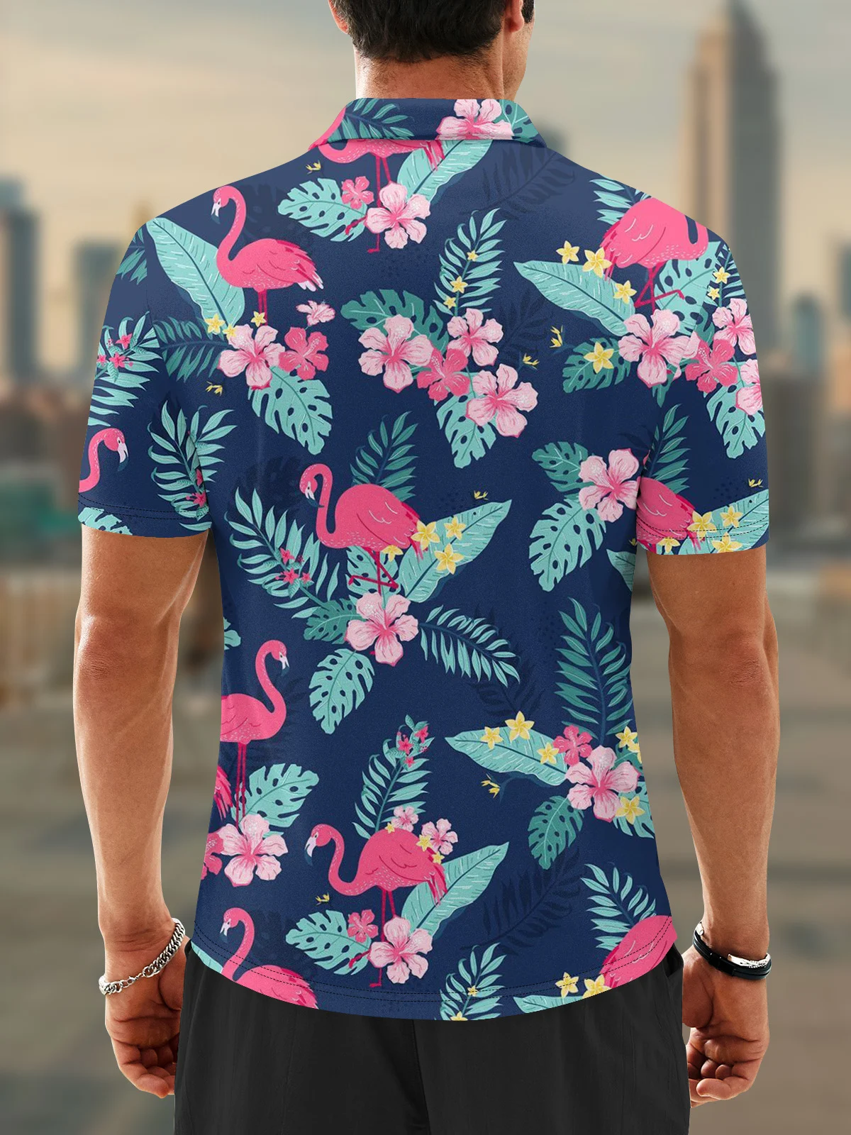 Moisture Wicking Hawaiian Flamingo Flower Golf Polo