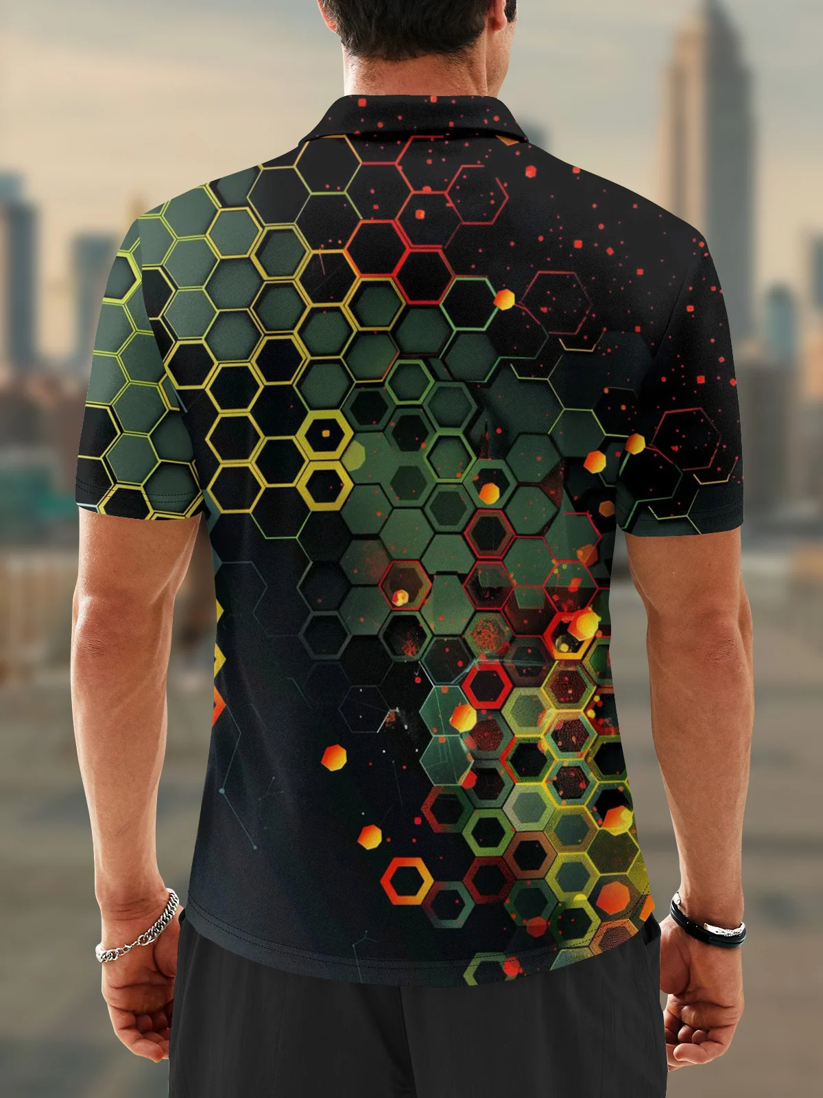 Moisture Wicking Geometric Honeycomb Armor Gradient Color Golf Polo