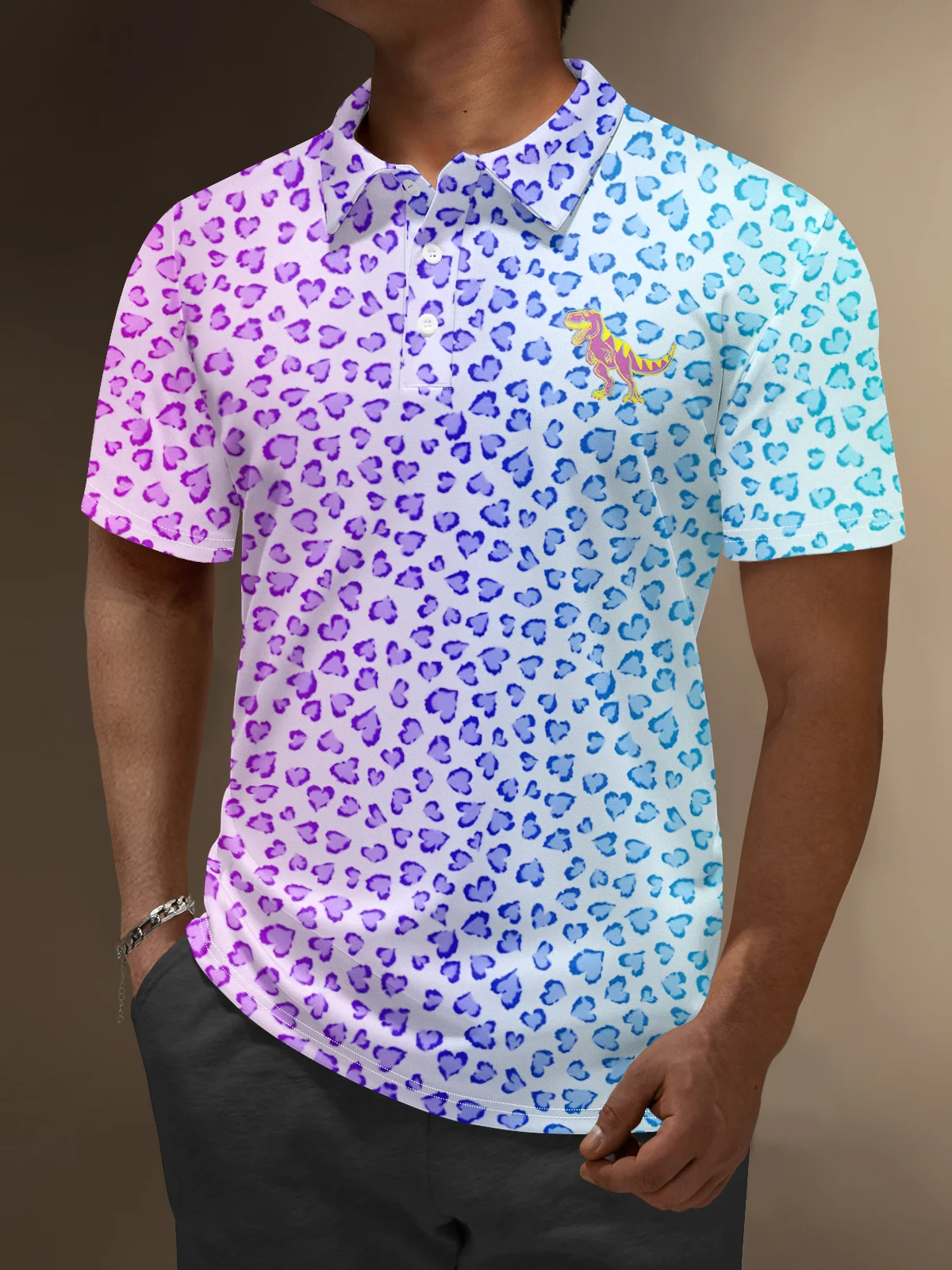 Moisture Wicking Dinosaur Leopard Gradient Color Golf Polo