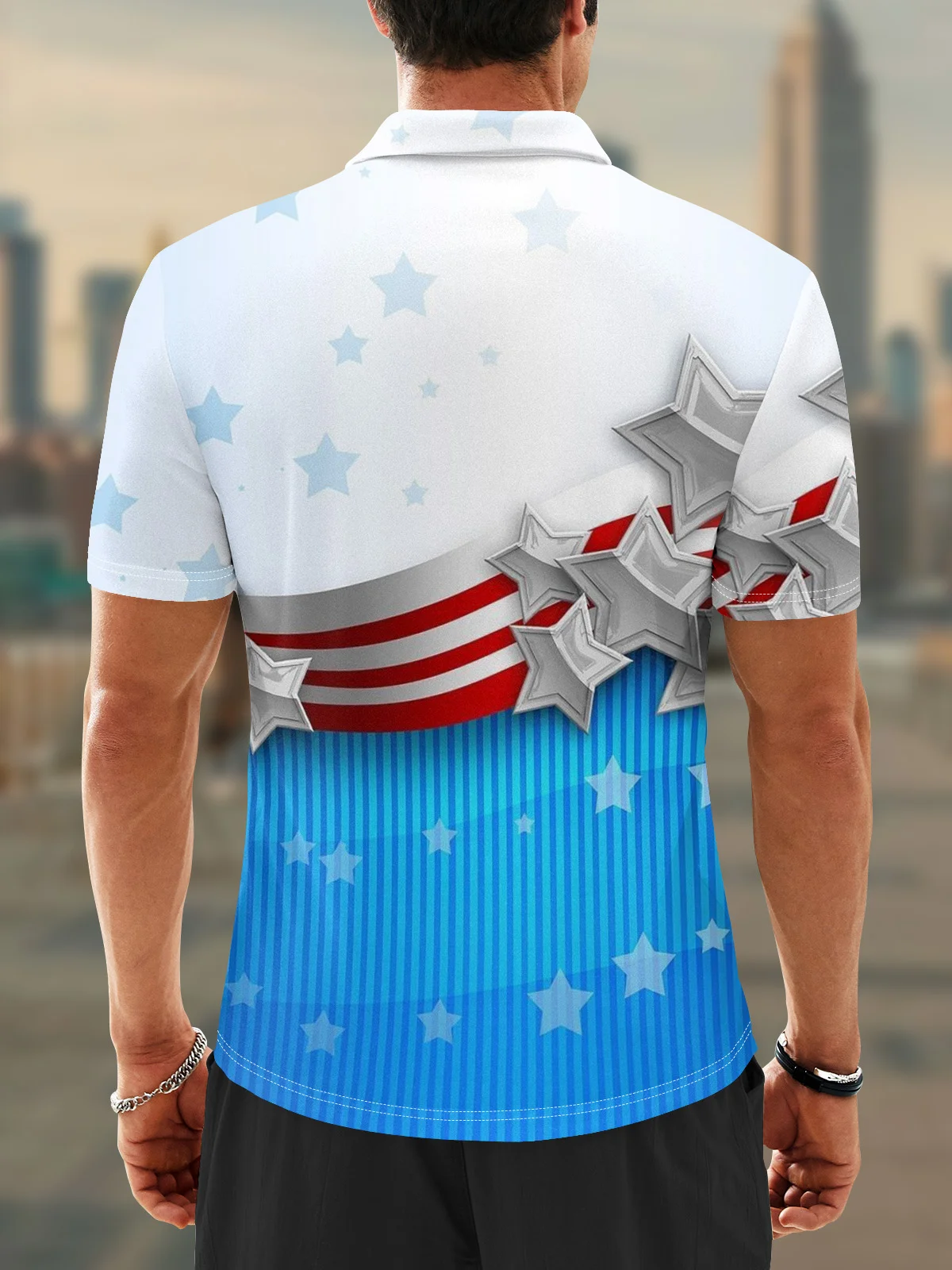 Moisture Wicking American Flag Day Star Stripes Golf Polo