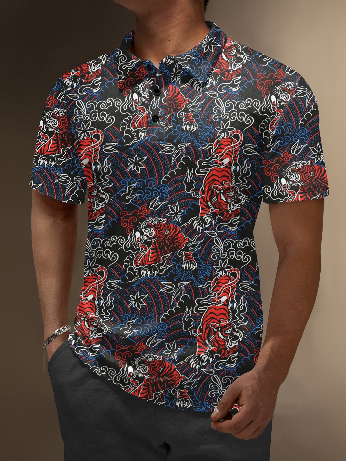 Moisture Wicking Tiger Cloud Pattern Golf Polo