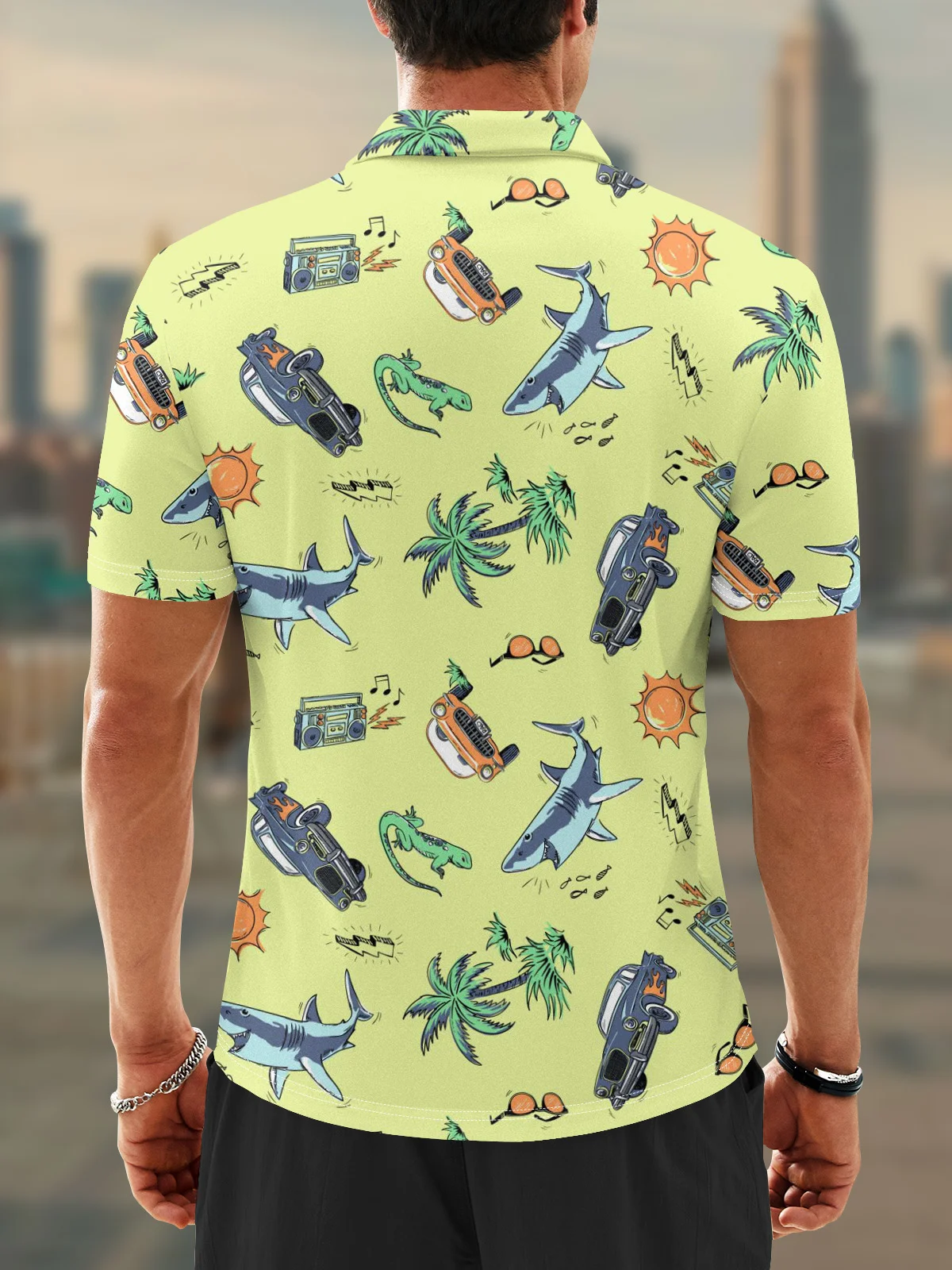 Moisture Wicking Hawaiian Shark Coconut Tree Car Golf Polo