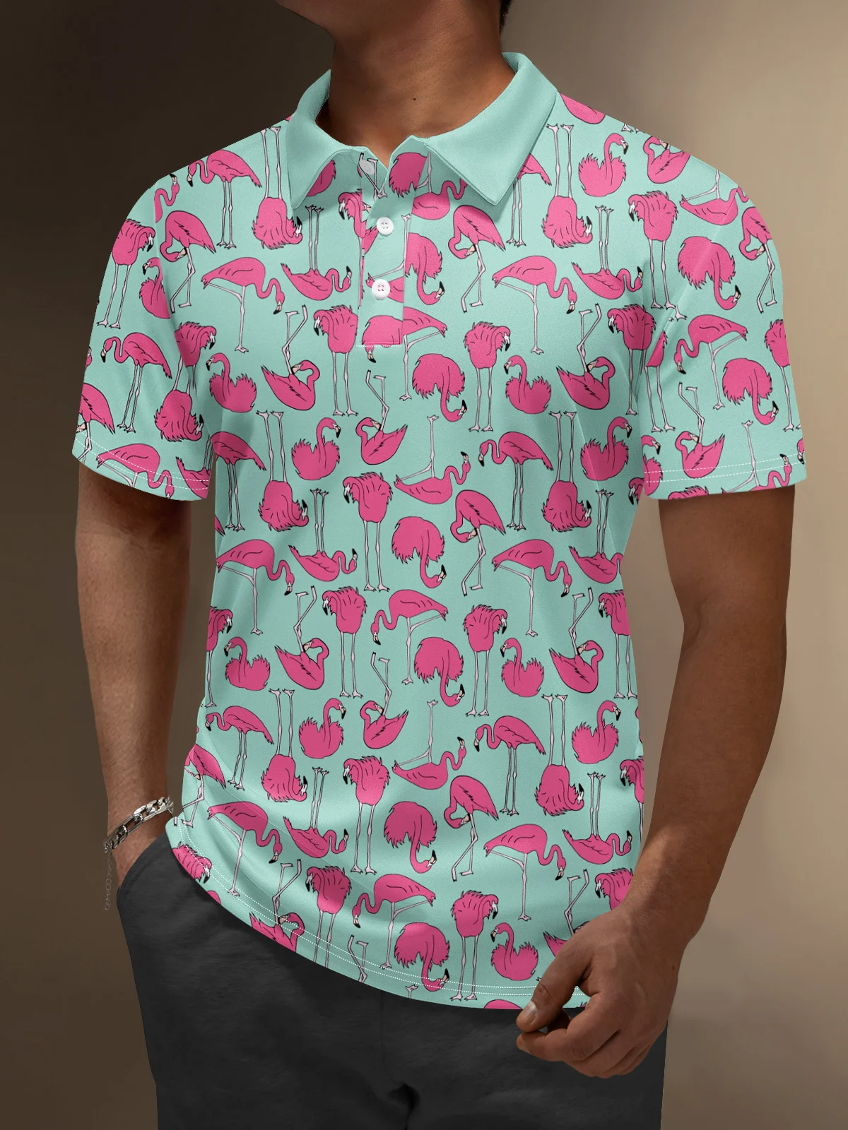 Moisture Wicking Hawaiian Flamingo Golf Polo