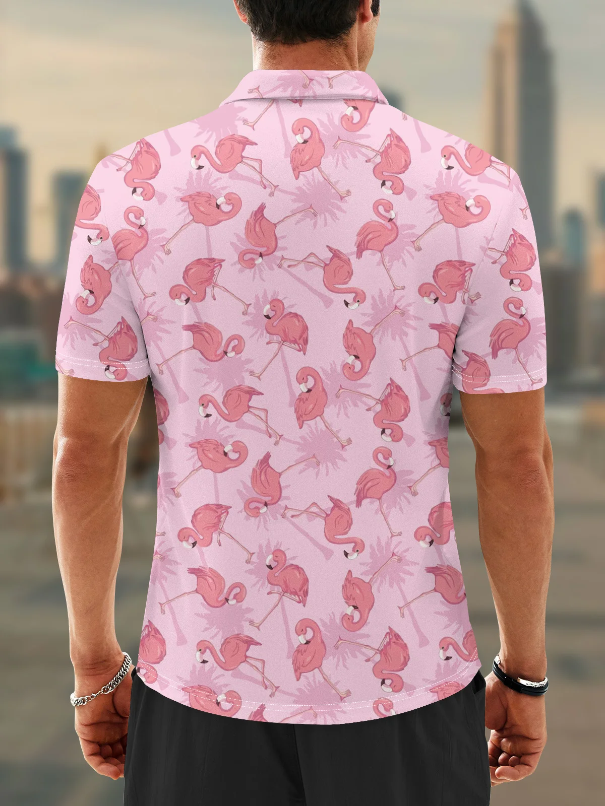 Moisture Wicking Flamingo Hawaiian Animal Golf Polo