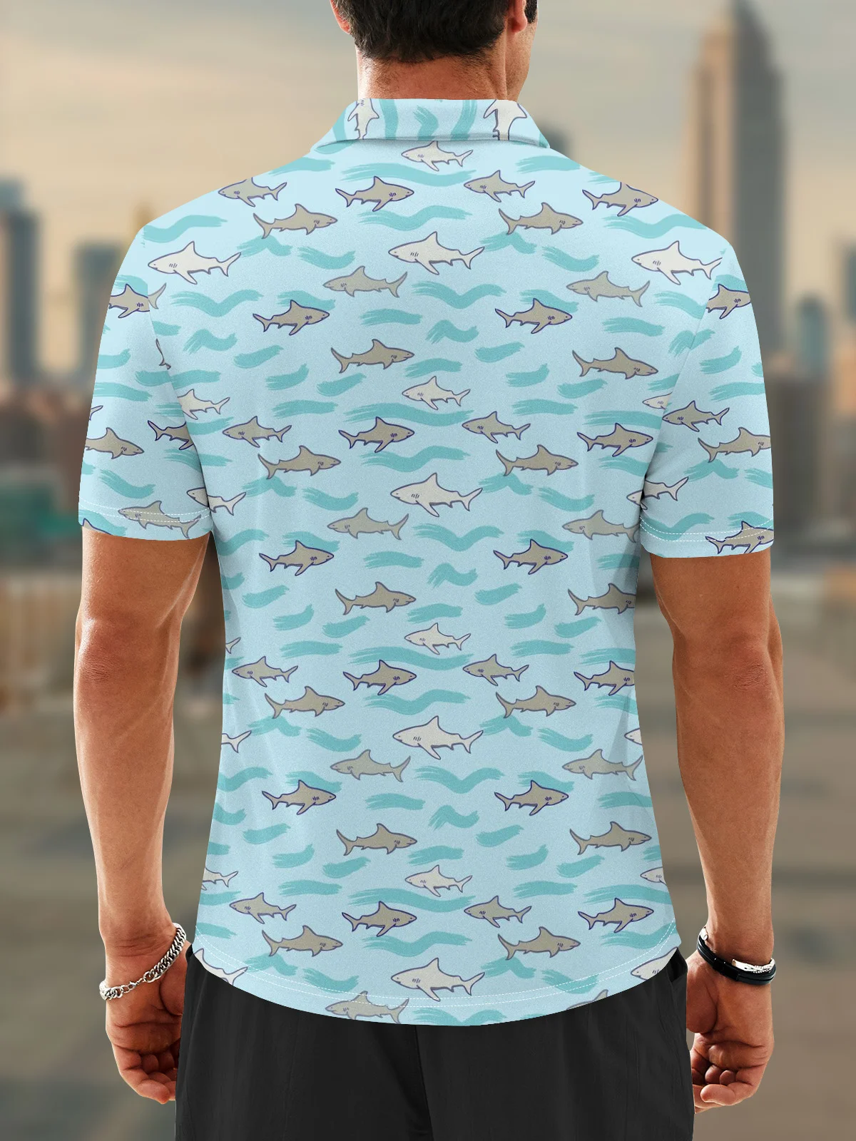 Moisture Wicking Shark Wave Ocean Golf Polo