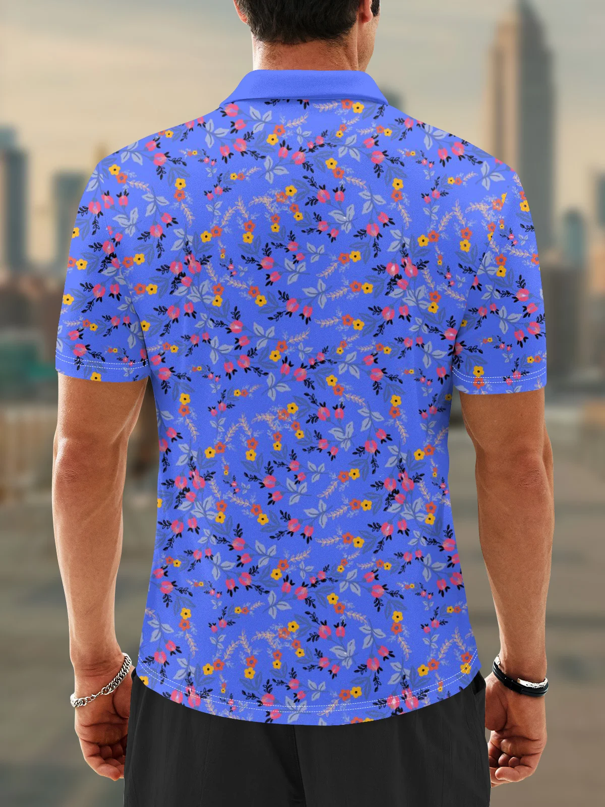 Moisture Wicking Hawaiian Flowers Leaves Golf Polo