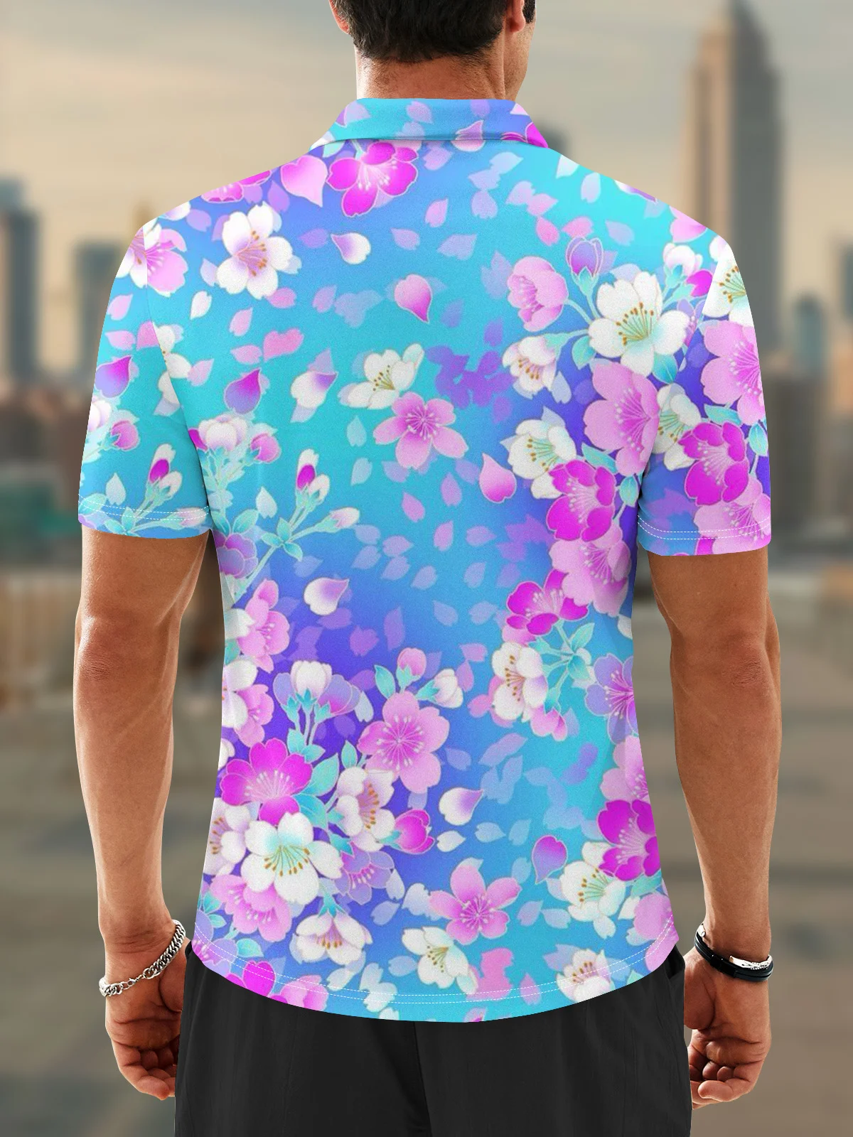 Moisture Wicking Cherry Blossoms Sakura Gradient Color Golf Polo