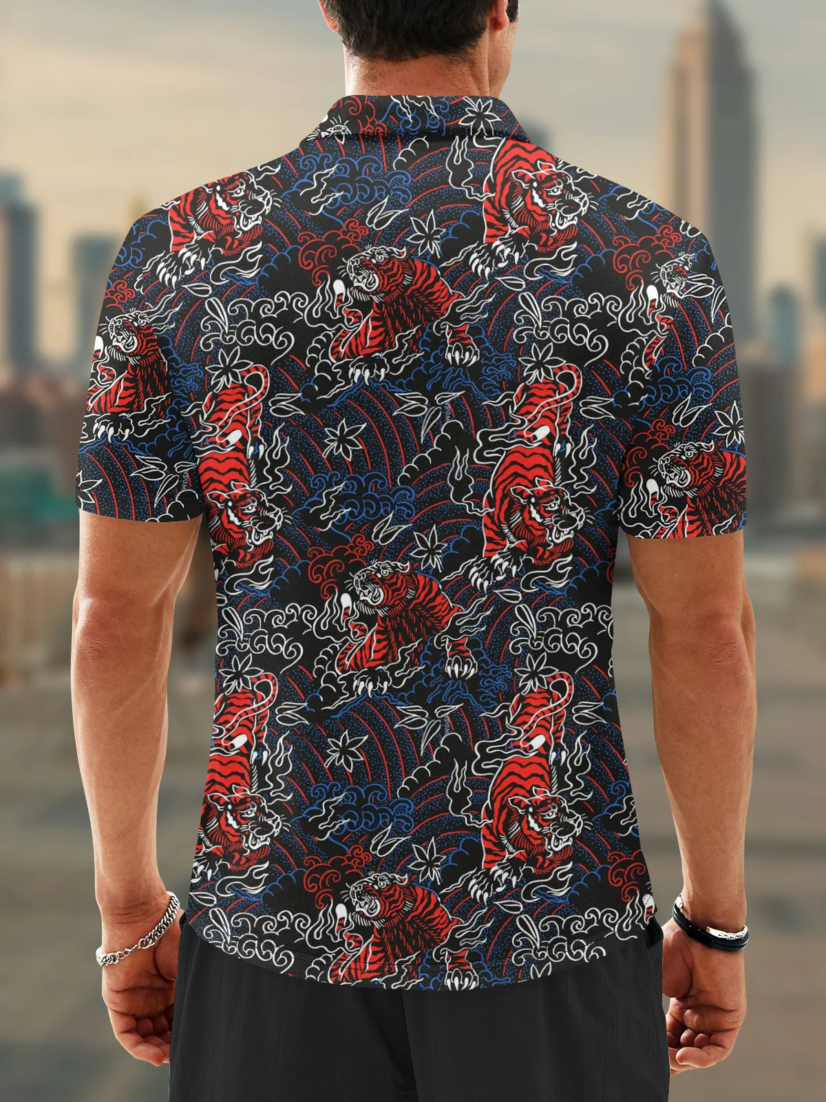 Moisture Wicking Tiger Cloud Pattern Golf Polo
