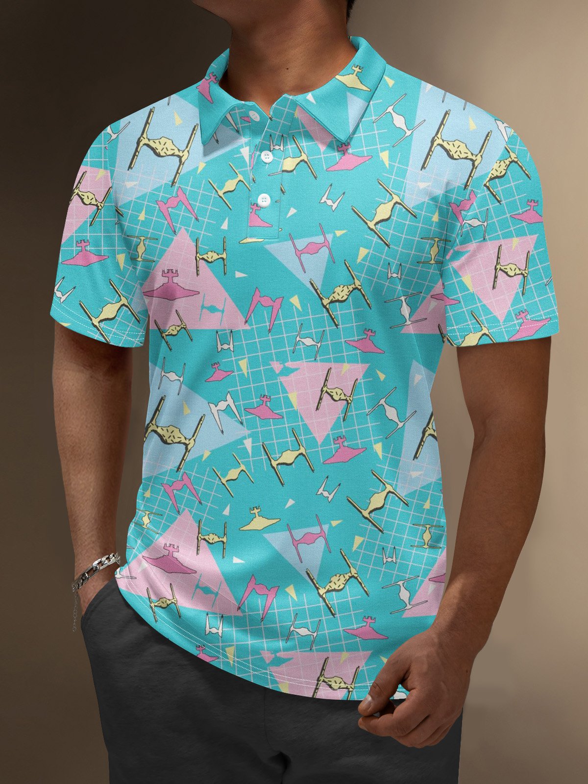 Moisture Wicking Star Geometry Spaceship Golf Polo