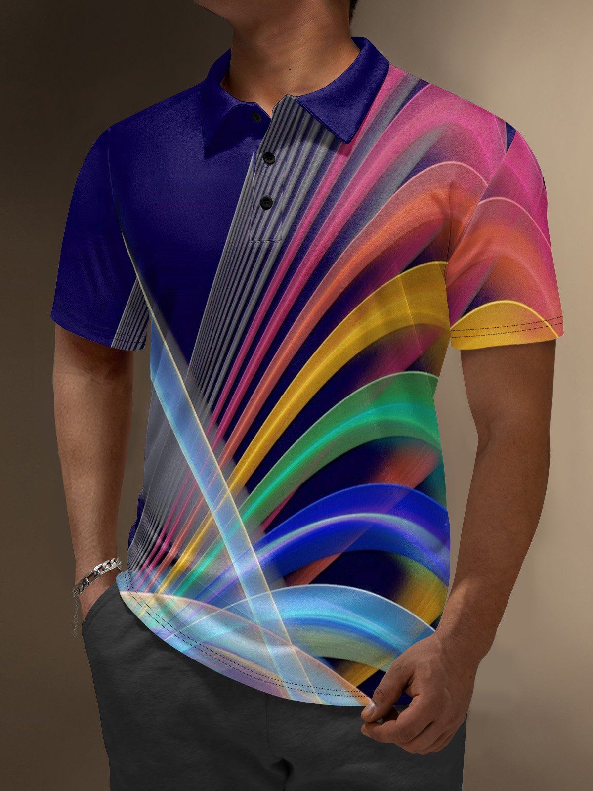 Moisture Wicking Artistic Abstract Rainbow Colors Golf Polo