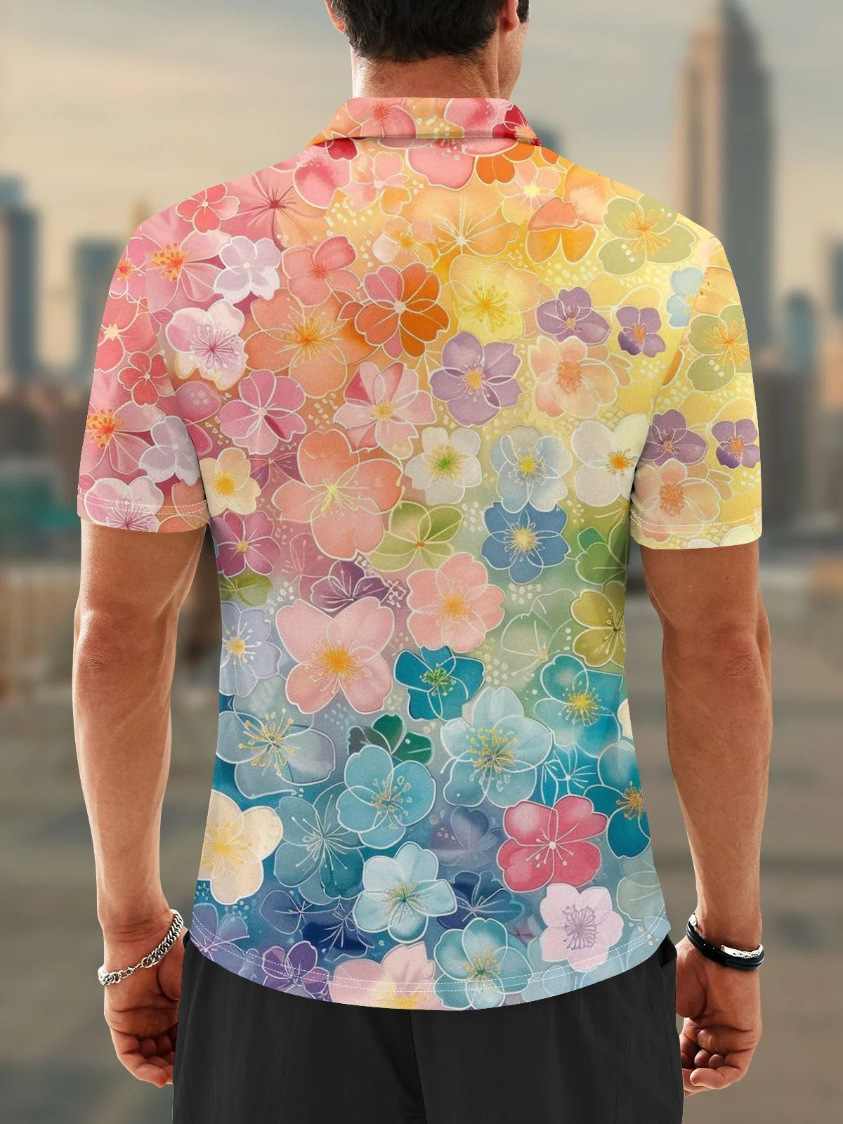 Moisture Wicking Hawaiian Floral Gradient Golf Polo
