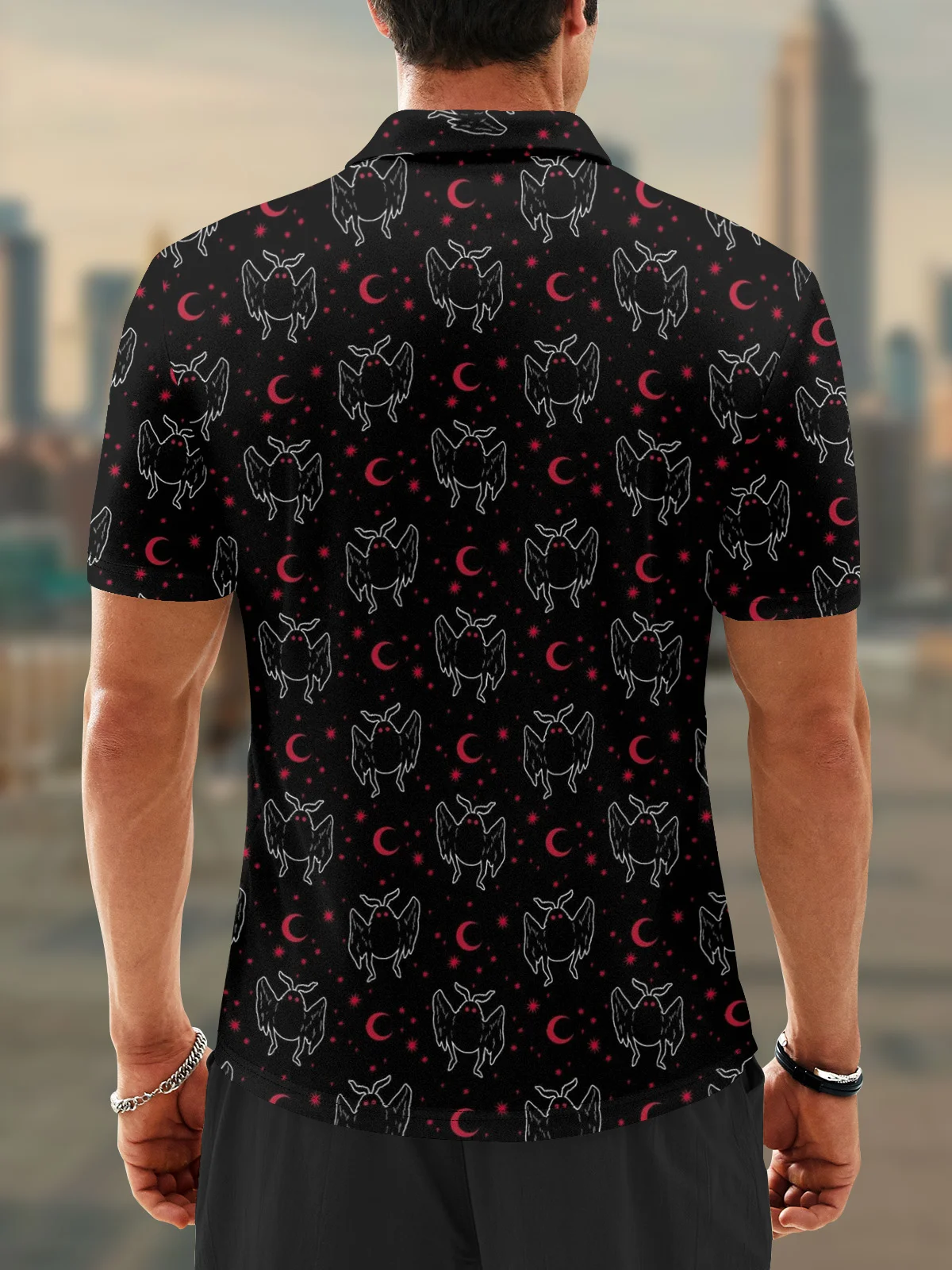 Moisture Wicking Mothman Mysterious Creature Moon Golf Polo