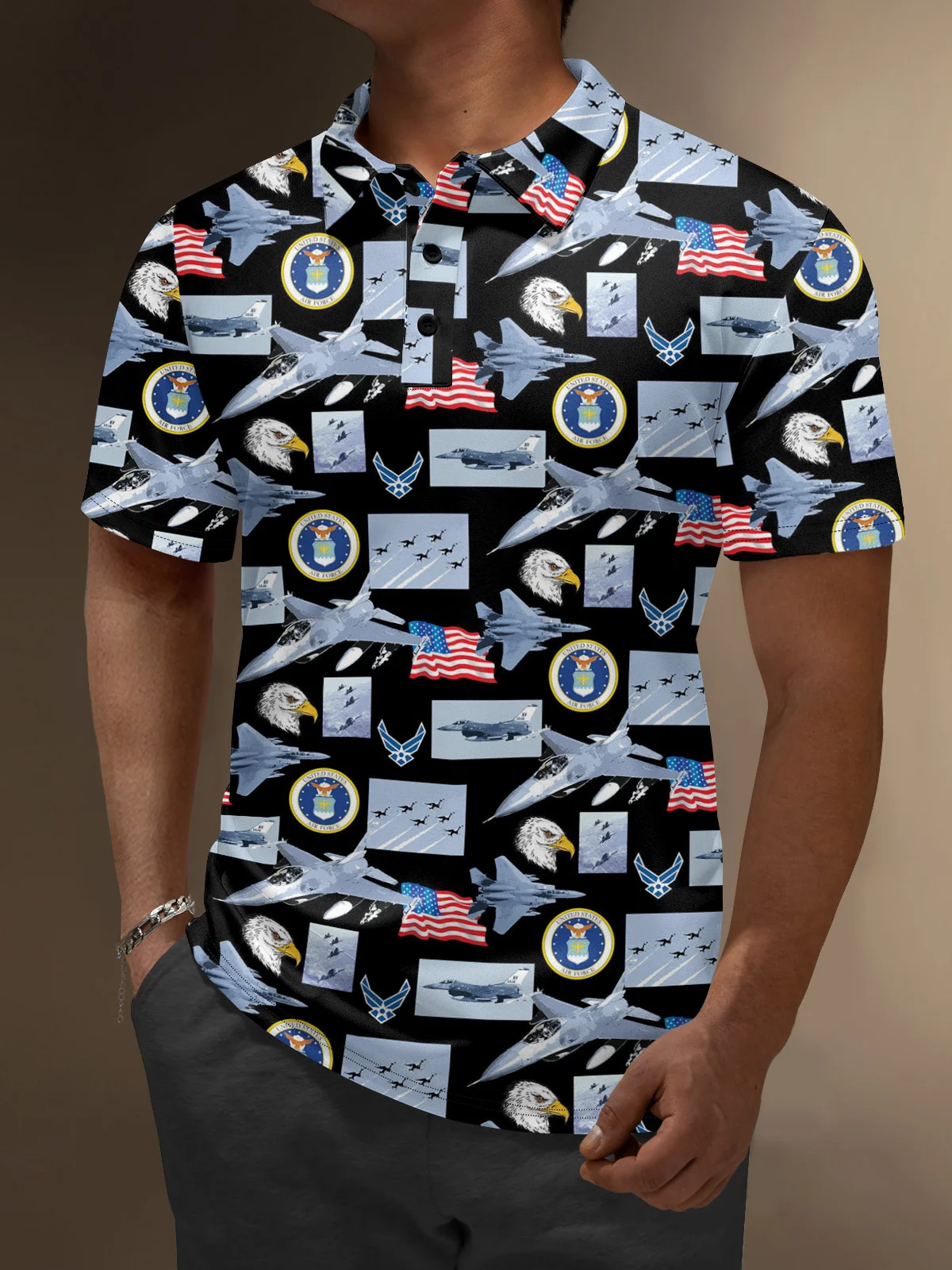Moisture Wicking Memorial Day Patriotic Air Force American Flag Golf Polo