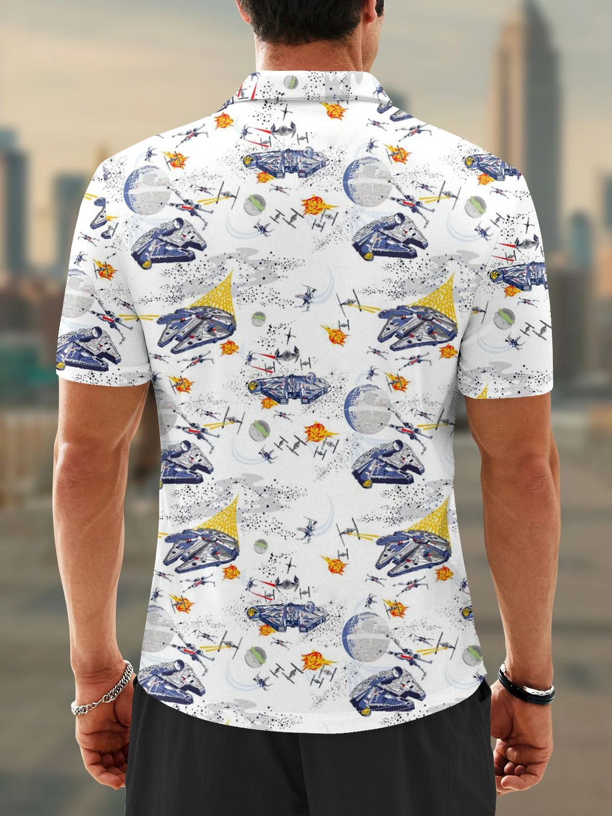 Moisture Wicking Star Spaceship Planet Golf Polo