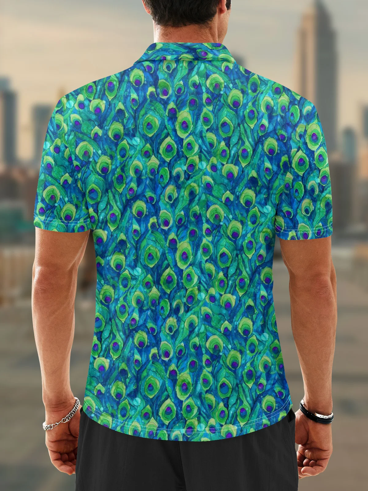 Moisture Wicking Peacock Feather Animal Print Golf Polo