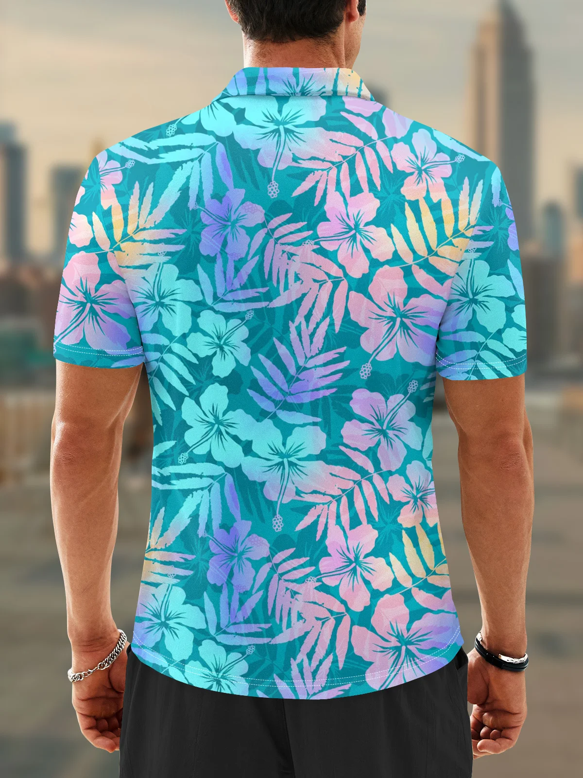 Moisture Wicking Hawaiian Flowers Coconut Tree Gradient Color Golf Polo