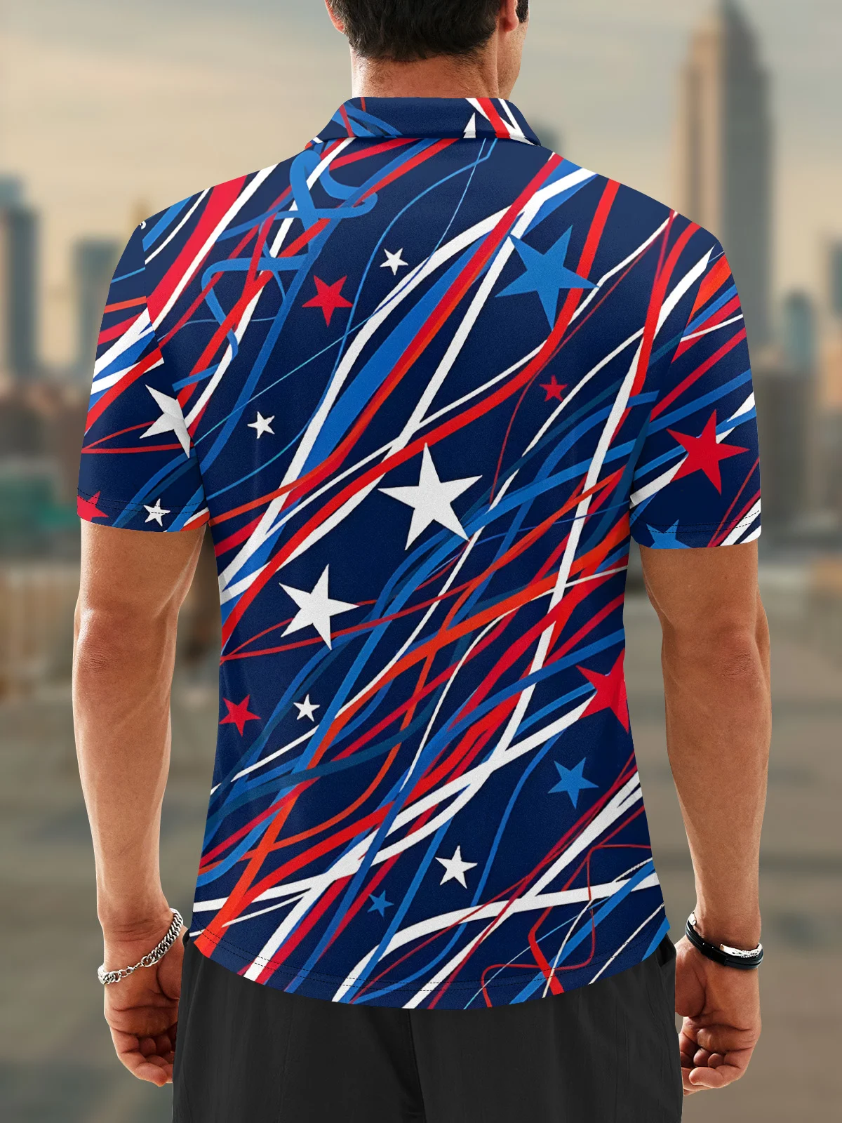 Moisture Wicking American Flag Day Stars Golf Polo