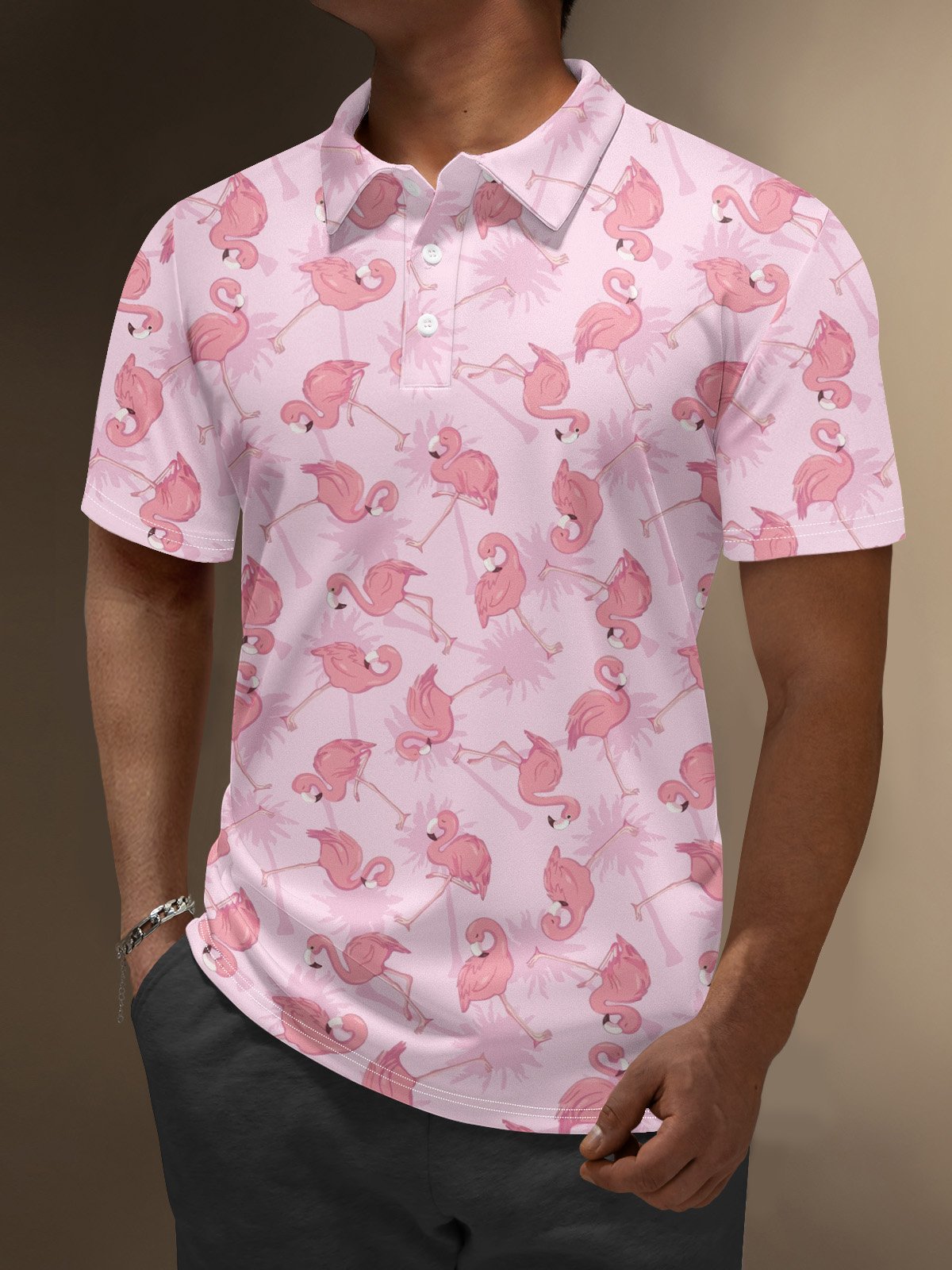 Moisture Wicking Flamingo Hawaiian Animal Golf Polo
