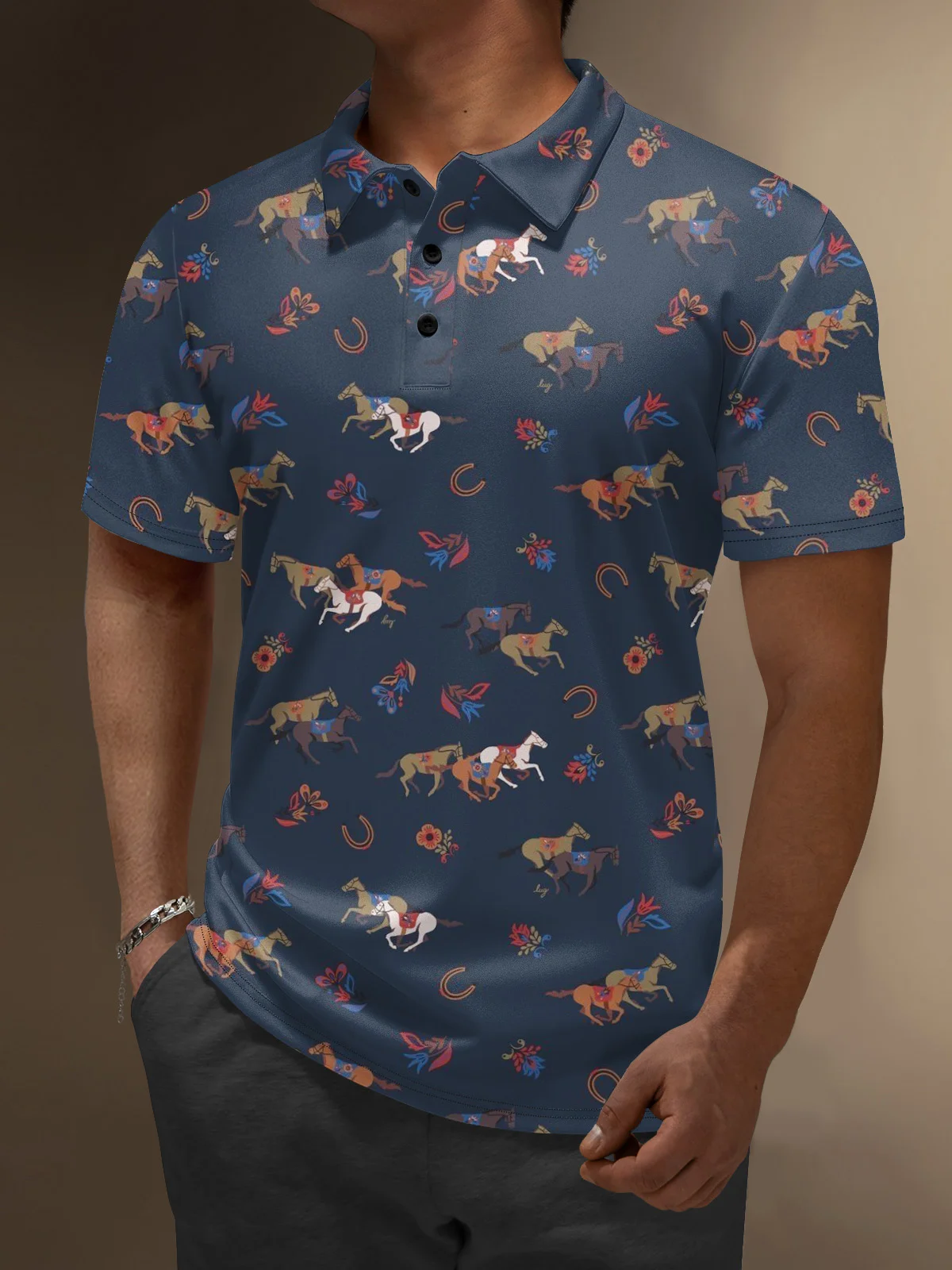 Moisture Wicking Kentucky Derby Horse Golf Polo