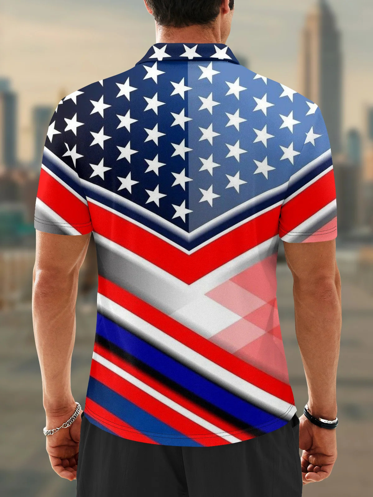 Moisture Wicking American Flag Day Stripe Golf Polo