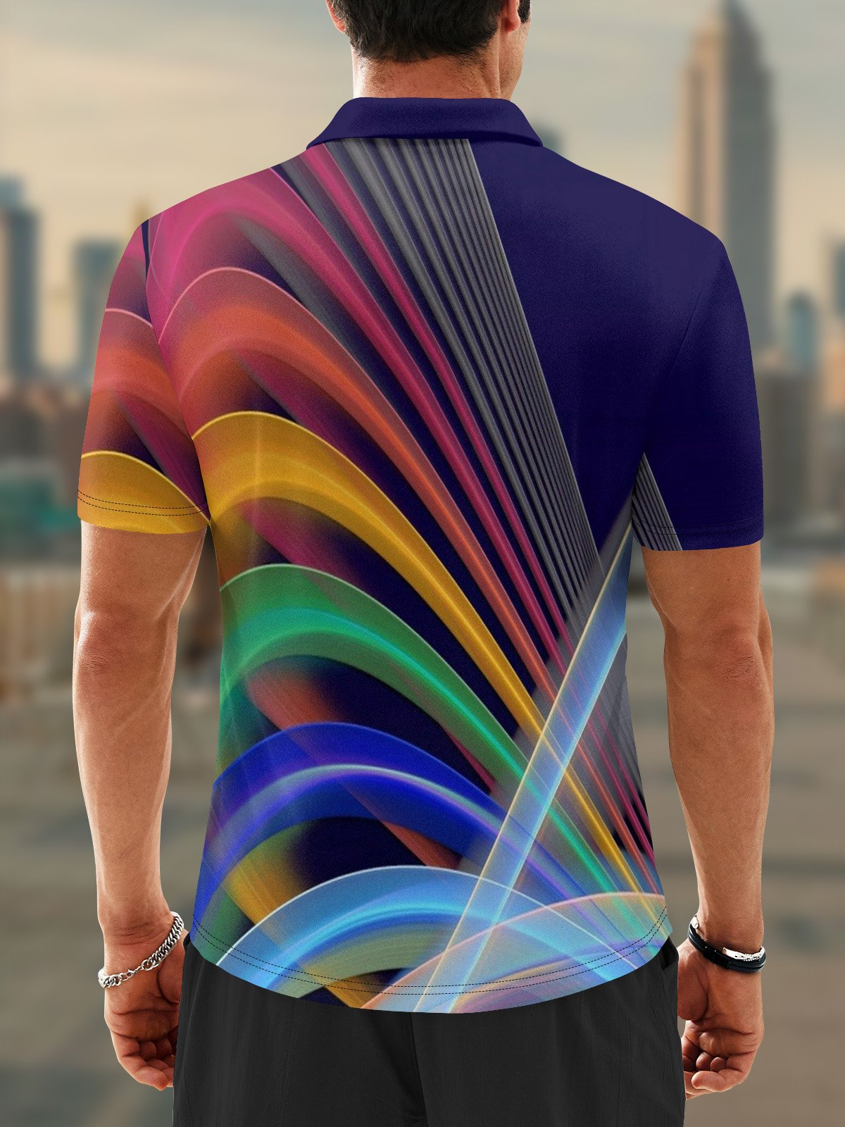 Moisture Wicking Artistic Abstract Rainbow Colors Golf Polo