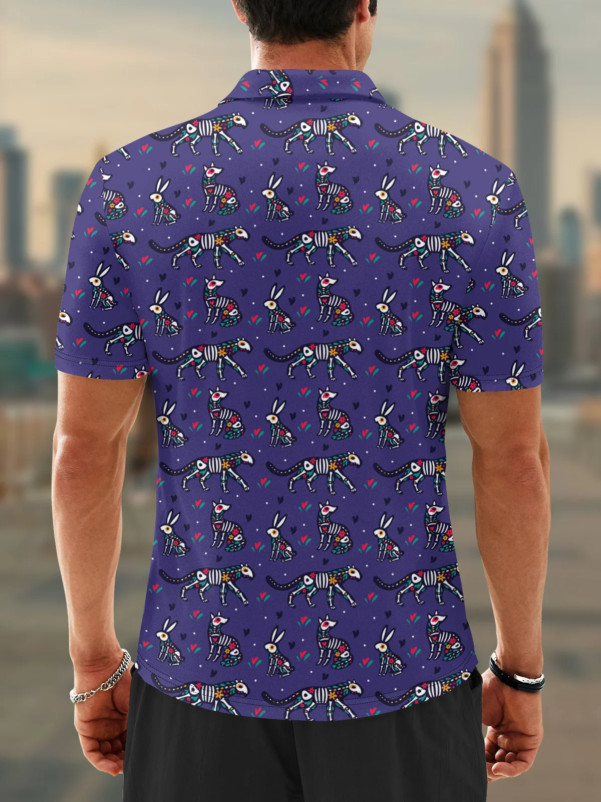 Moisture Wicking Cinco de Mayo Skeleton Dog Rabbit Golf Polo