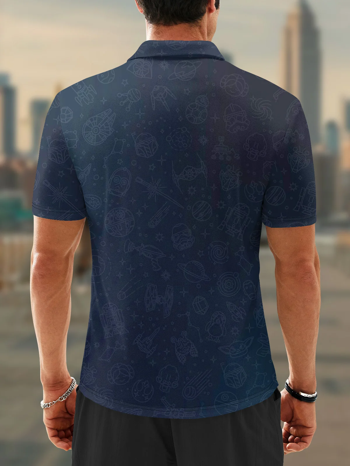 Moisture Wicking Stars Spaceship Planet Gradient Color Golf Polo