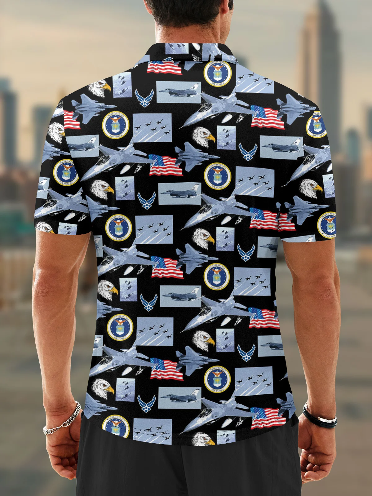 Moisture Wicking Memorial Day Patriotic Air Force American Flag Golf Polo