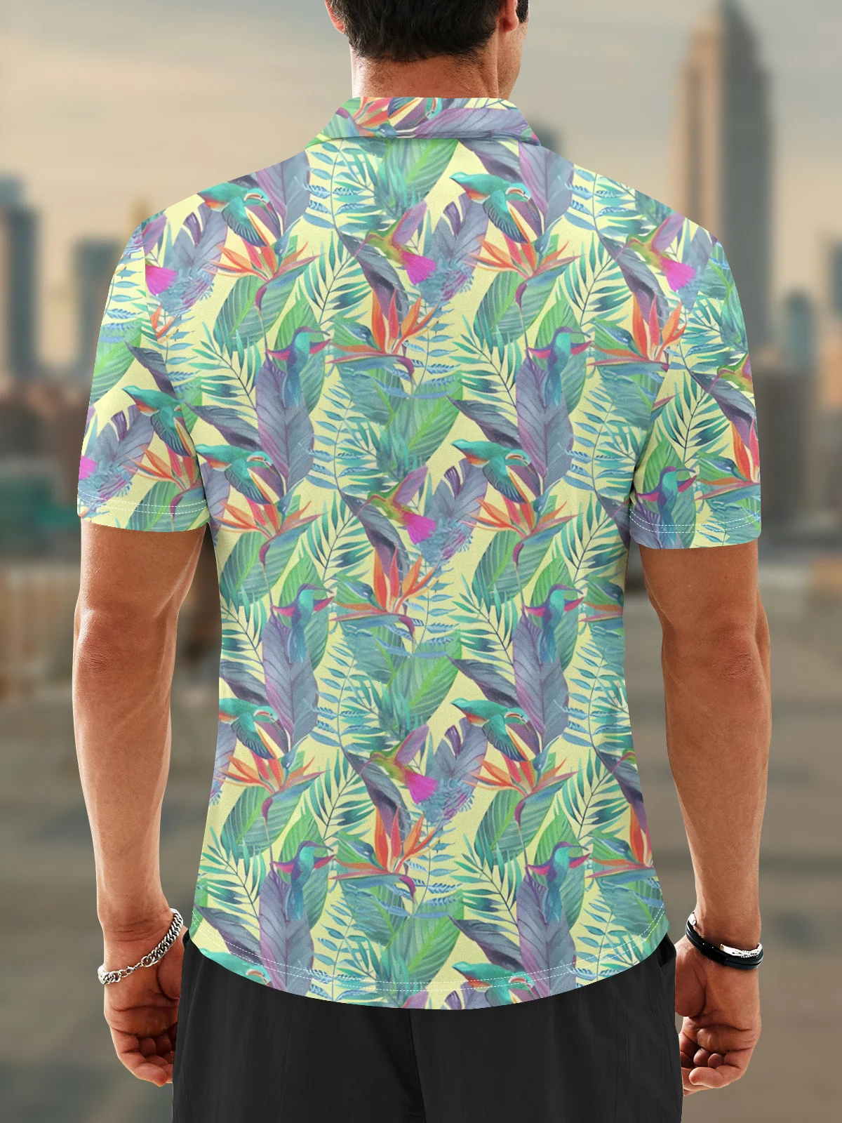 Moisture Wicking Hawaiian Leaf Bird Golf Polo