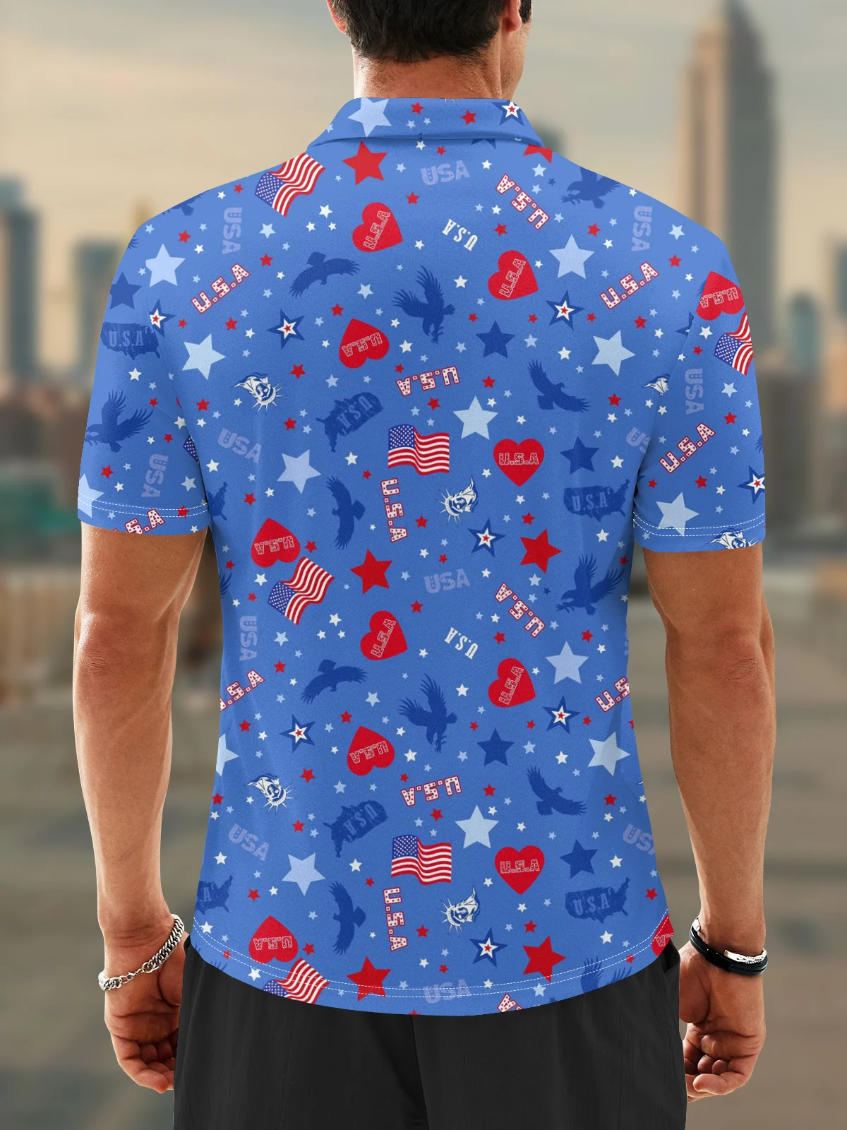 Moisture Wicking Independence Day American Flag Golf Polo