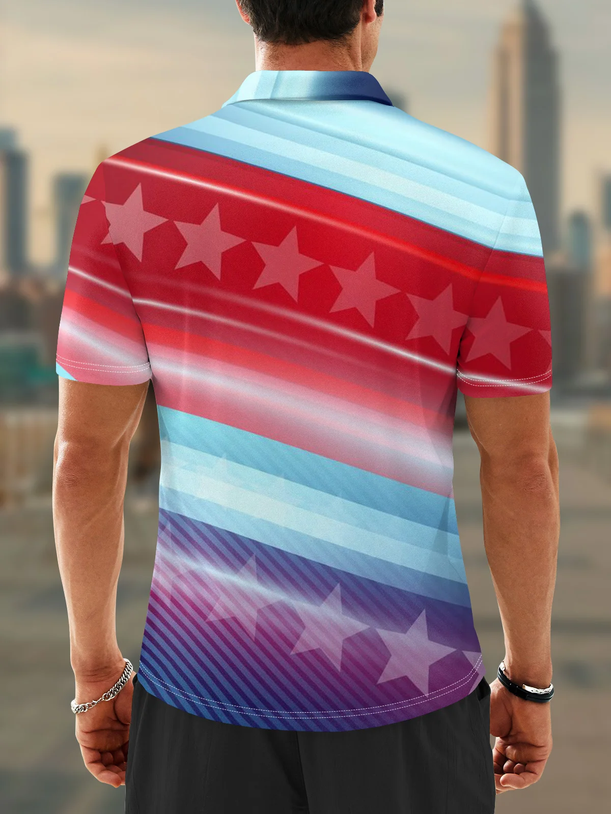 Moisture Wicking American Flag Day Stripe Gradient Color Golf Polo