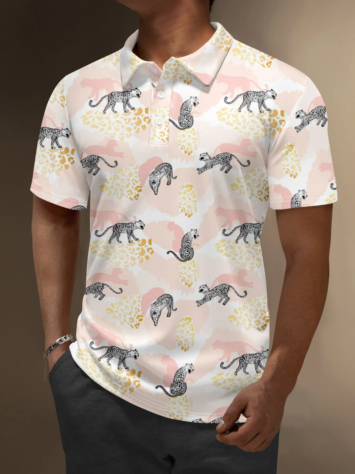Moisture Wicking Leopard Print Golf Polo