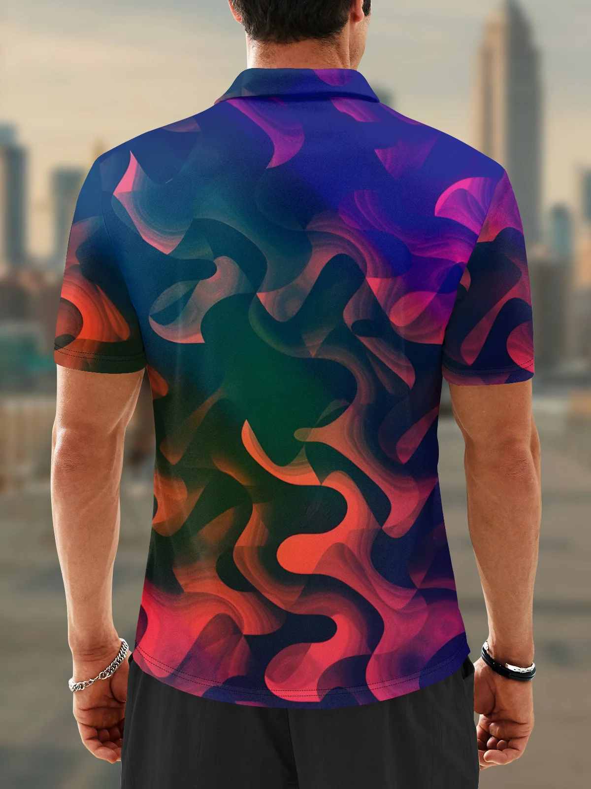 Moisture Wicking Artistic Abstract Gradient Colors Golf Polo