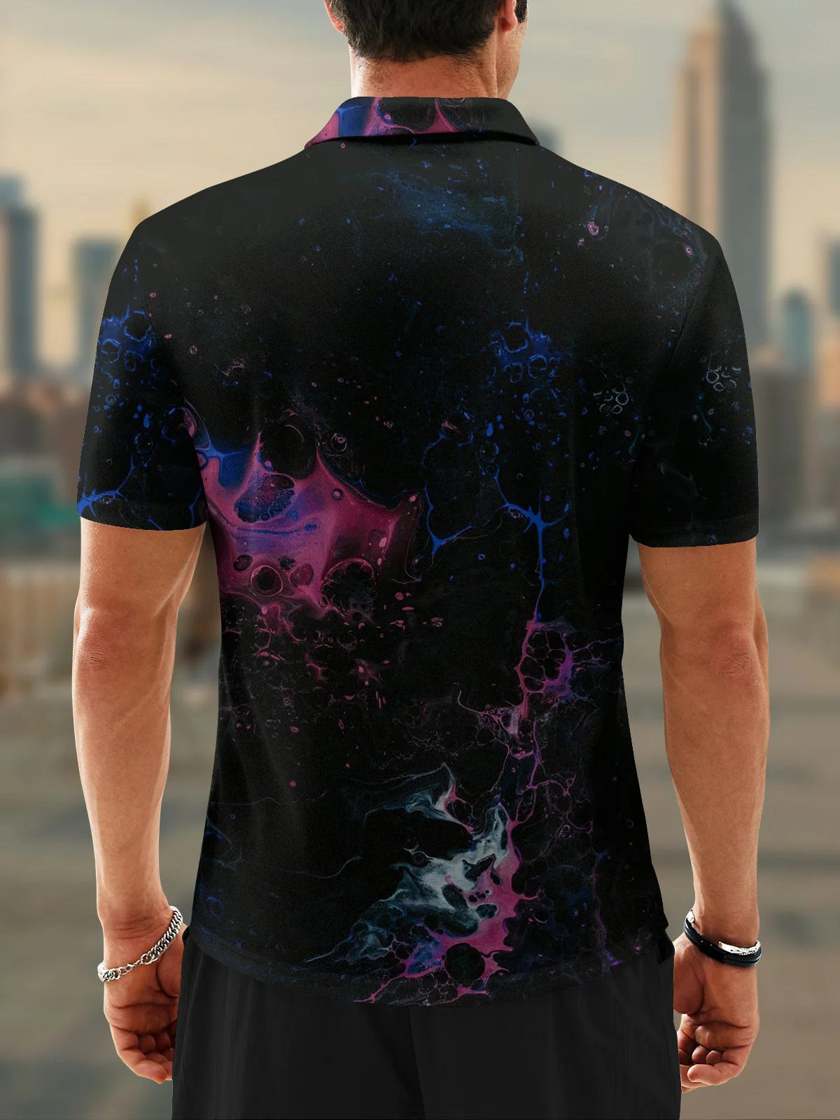 Moisture Wicking Gradient Color Abstract Stripes Short Sleeve Golf Polo