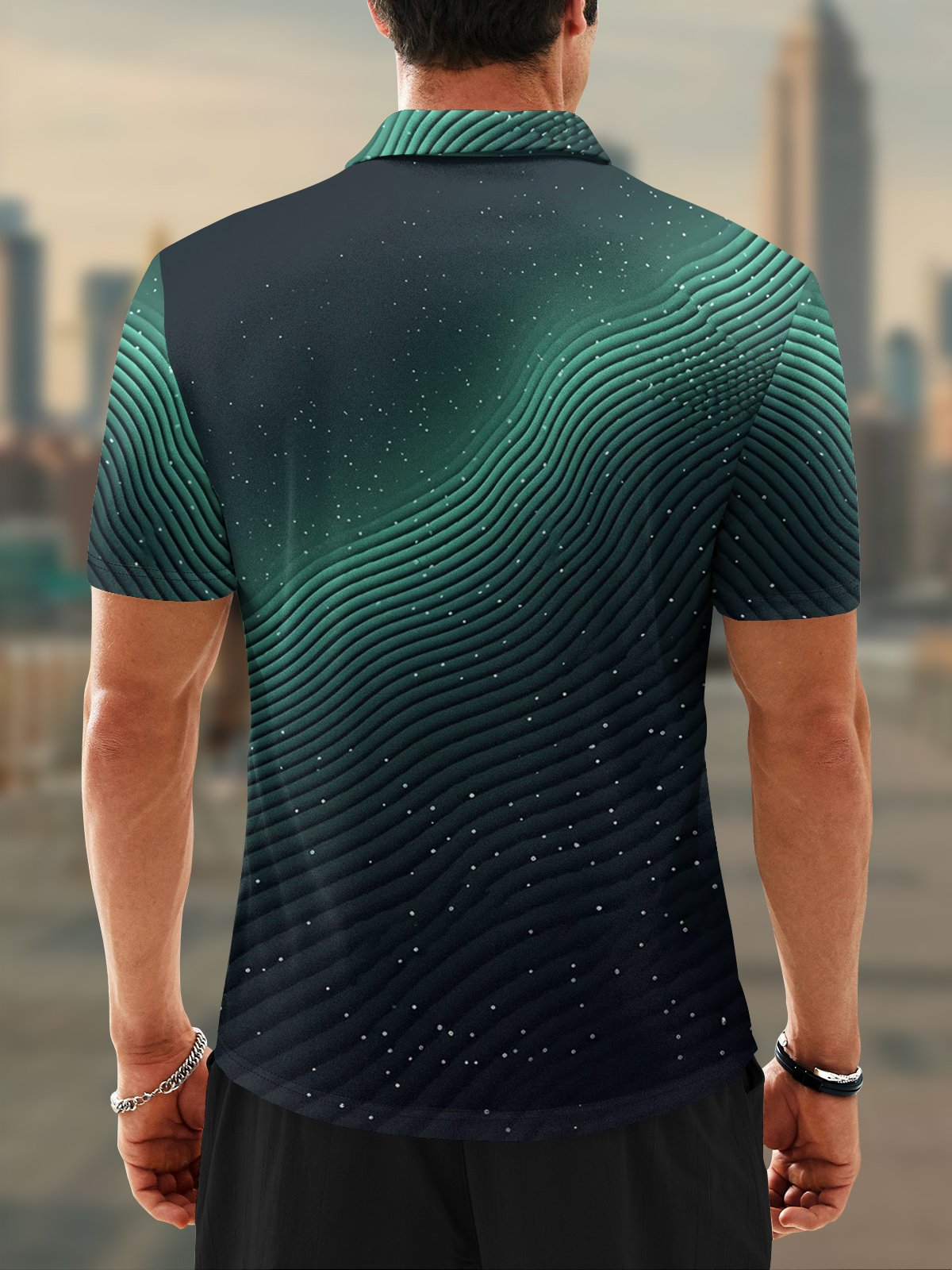 Moisture Wicking Ombre Abstract Stripes Short Sleeve Golf Polo