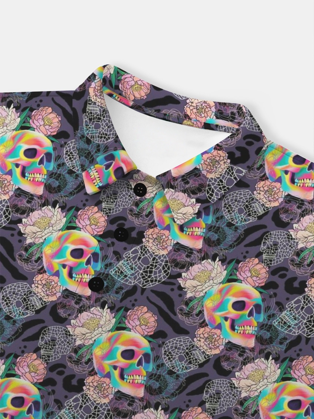 Moisture Wicking Colorful Skull Floral Short Sleeve Golf Polo