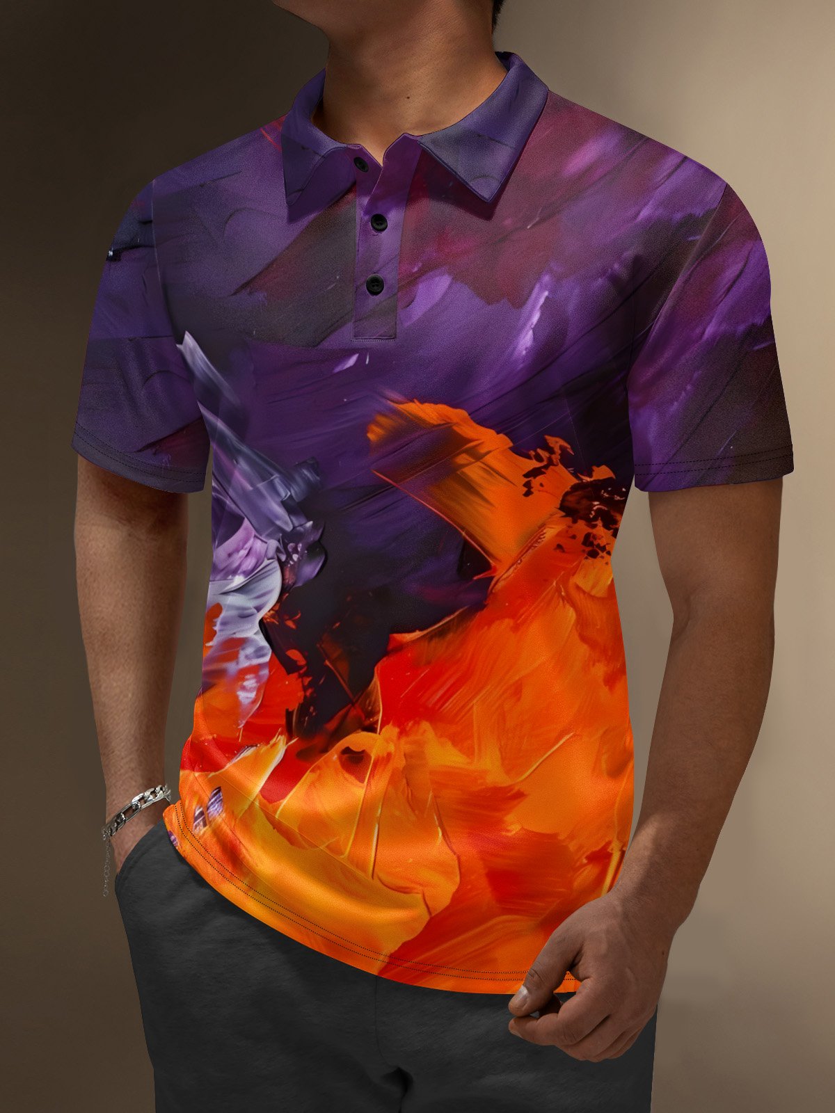 Moisture Wicking Artistic Abstract Watercolor Paint Golf Polo
