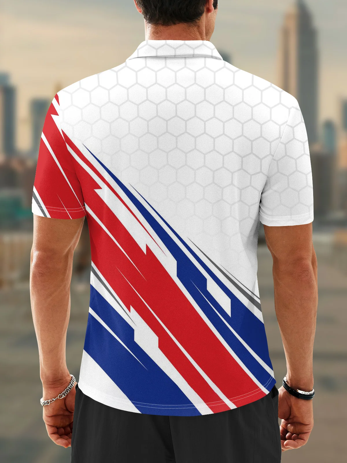 Moisture Wicking Artistic Geometric Color Blocks Golf Polo