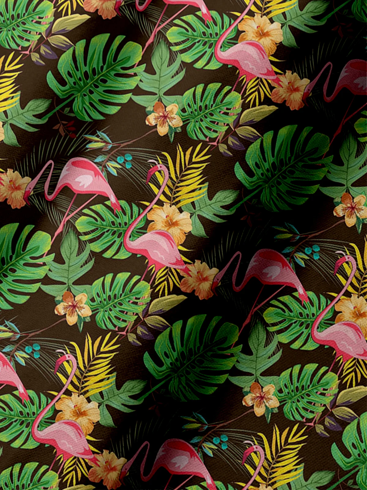 Moisture Wicking Tropical Plants Palm Leaves Flamingo Short Sleeve Golf Polo