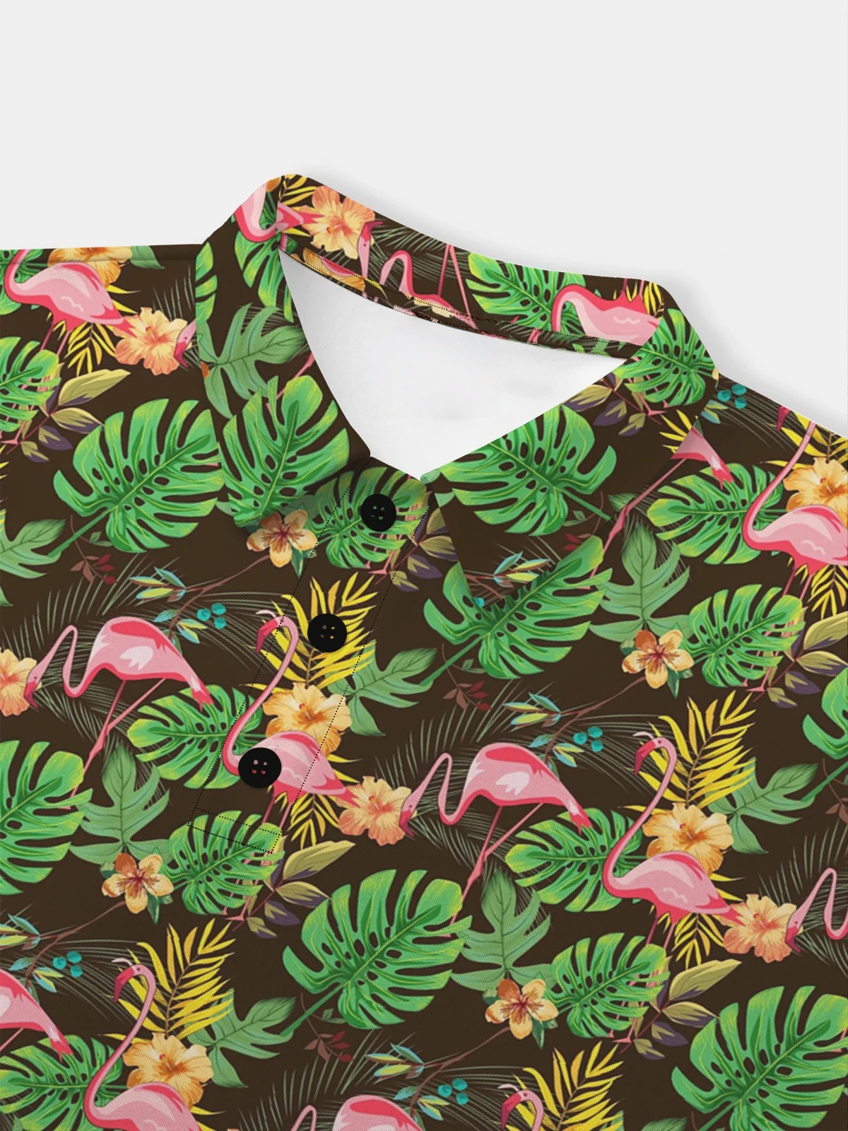 Moisture Wicking Tropical Plants Palm Leaves Flamingo Short Sleeve Golf Polo