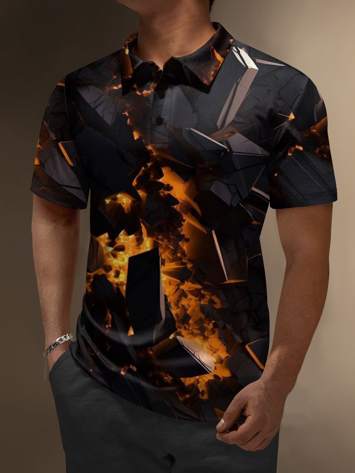 Moisture Wicking Gradient Color 3D Geometric Abstract Short Sleeve Golf Polo